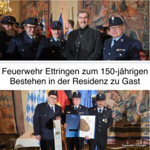 Auch eine Abordnung der Feuerwehr Ettringen folgte der Einladung nach München. Es war ein würdiger Abschluss eines ereignisreichen Jubiläumsjahres und eine schöne Anerkennung für die geleistete Arbeit vor Ort.